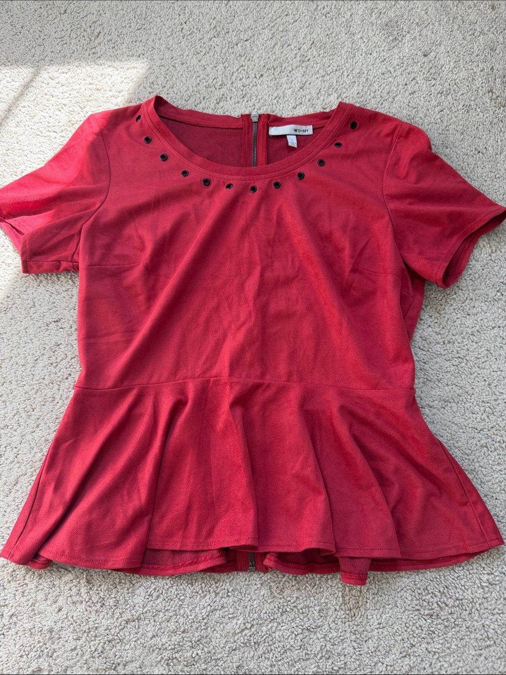 WD.NY Red Short-Sleeve Peplum Top with Eyelet Trim
